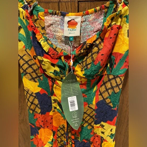 Farm Rio Fruit Salad Square Neck Midi Dress (Sz M) - Picture 4 of 6